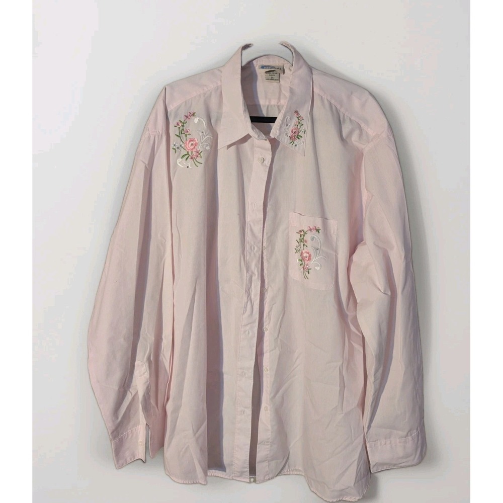 LAS OLAS Pink‎ PinStripe Button Up Long Sleeve Rodeo, Western Floral Soze 2XL